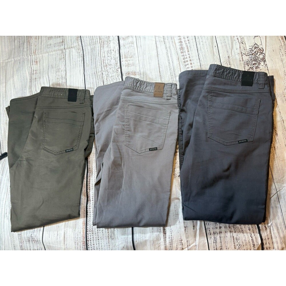 Lot of 3 prAna Size 36x32 Slim fit Bridger Jeans Straight Organic Cotton